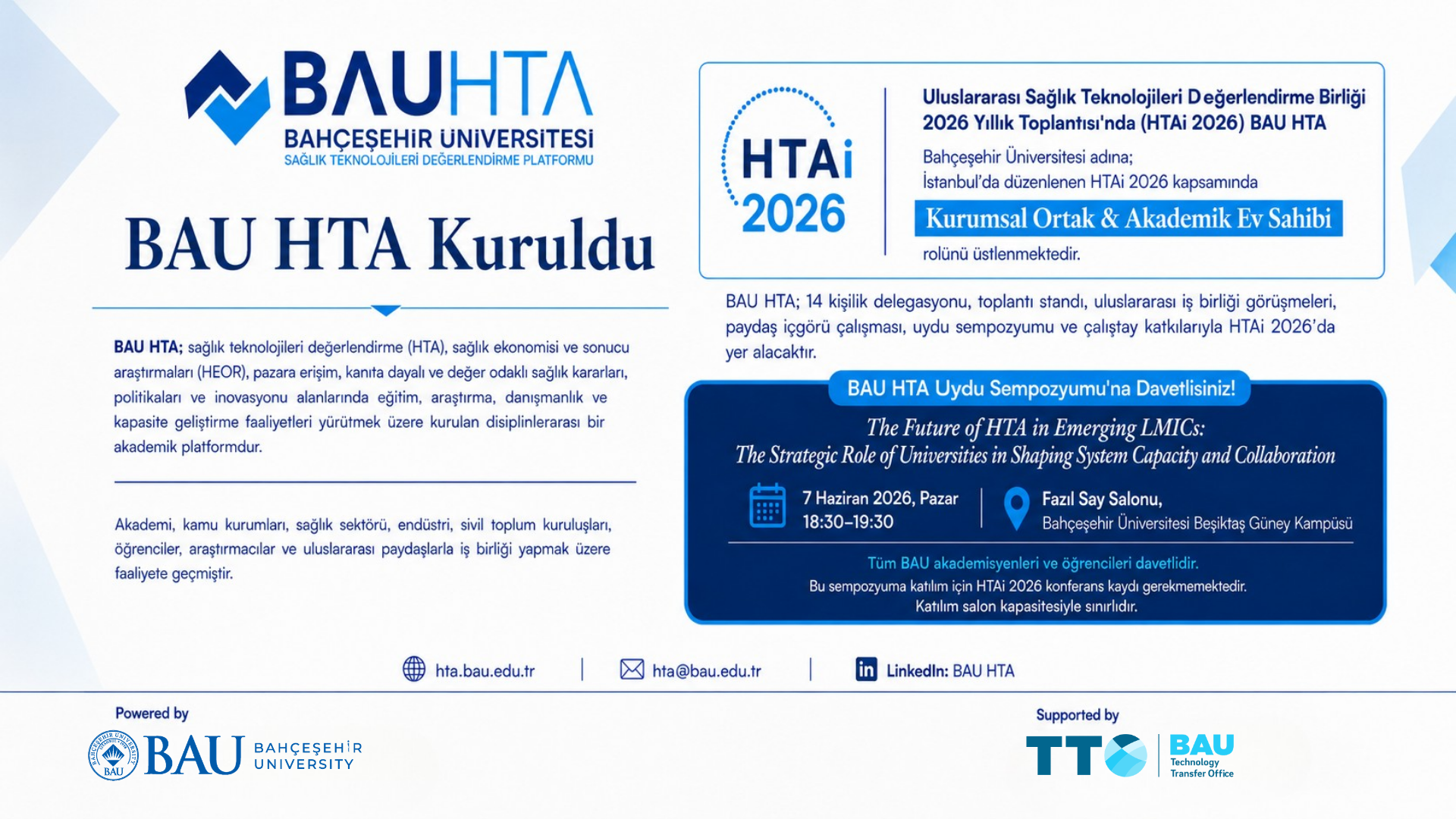 BAU HTA | Bahçeşehir University Health Technology Assessment Platform Has Been Established